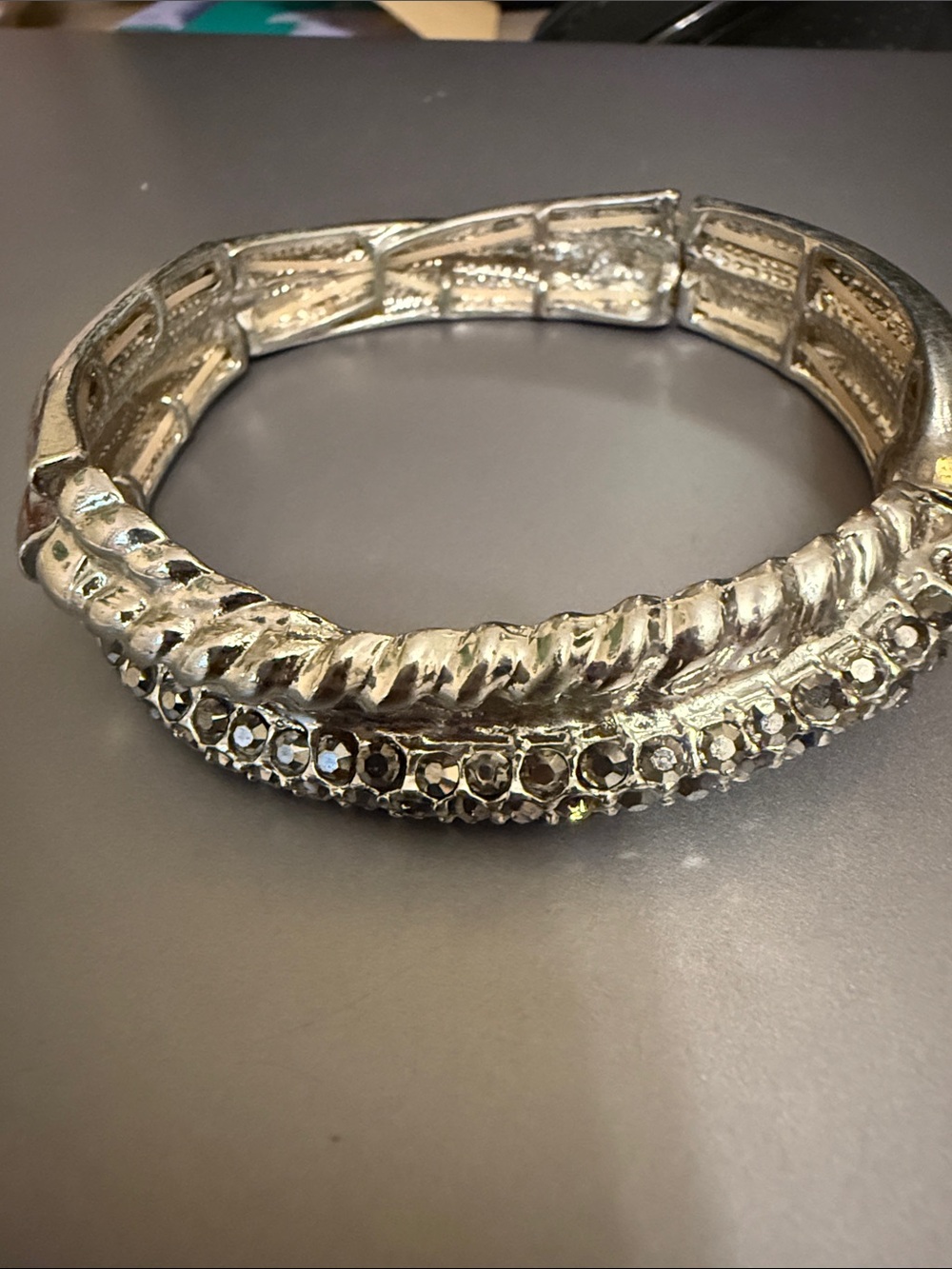 Vintage Silvertone hinged Crystal-Accented Rhinestones Women’s Bracelet